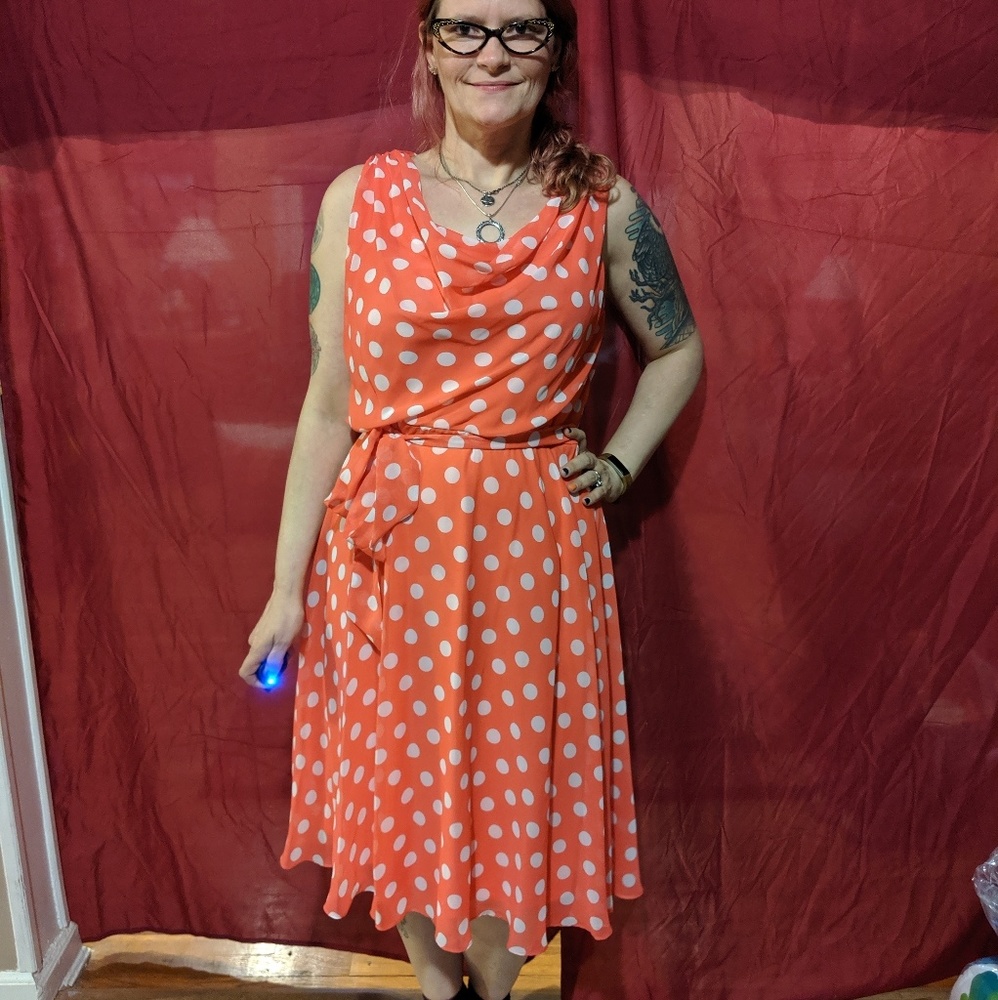 Summery mid length polka dot dress